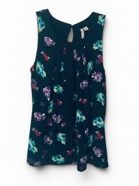 Elle Floral Sleeveless Bow-Detail Top NWOT XS Black Teal Print